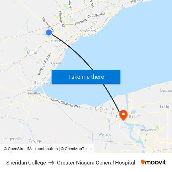 Sheridan College to Greater Niagara General Hospital map