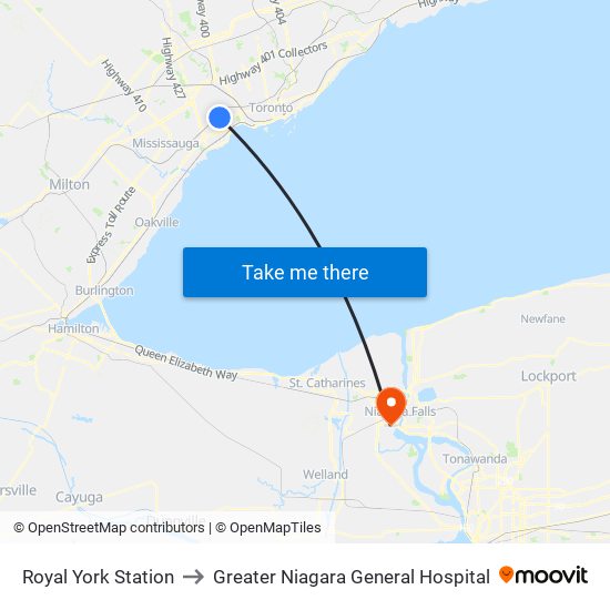 Royal York Station to Greater Niagara General Hospital map