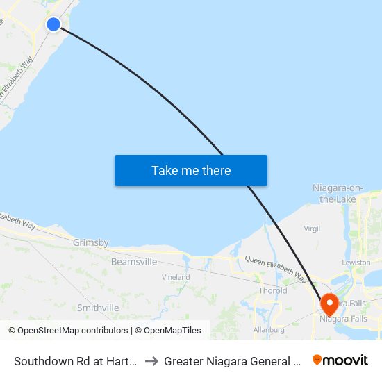 Southdown Rd at Hartland Dr to Greater Niagara General Hospital map