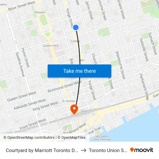 Courtyard by Marriott Toronto Downtown to Toronto Union Station map