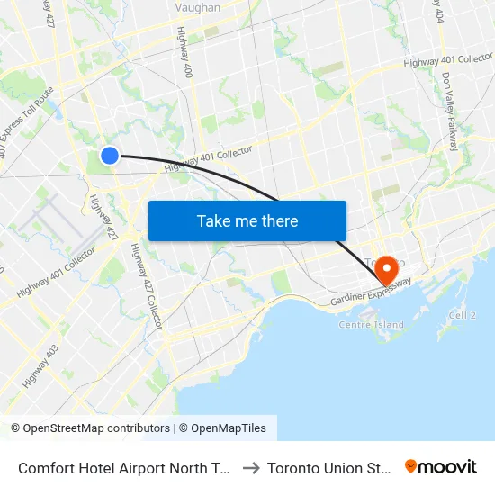 Comfort Hotel Airport North Toronto to Toronto Union Station map