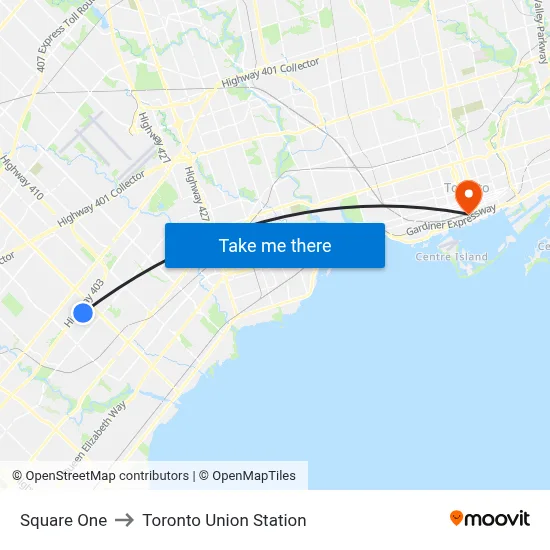 Square One to Toronto Union Station map