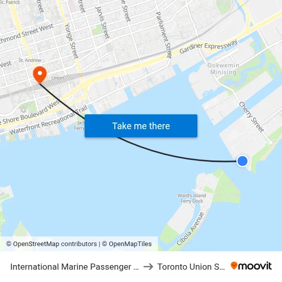 International Marine Passenger Terminal to Toronto Union Station map