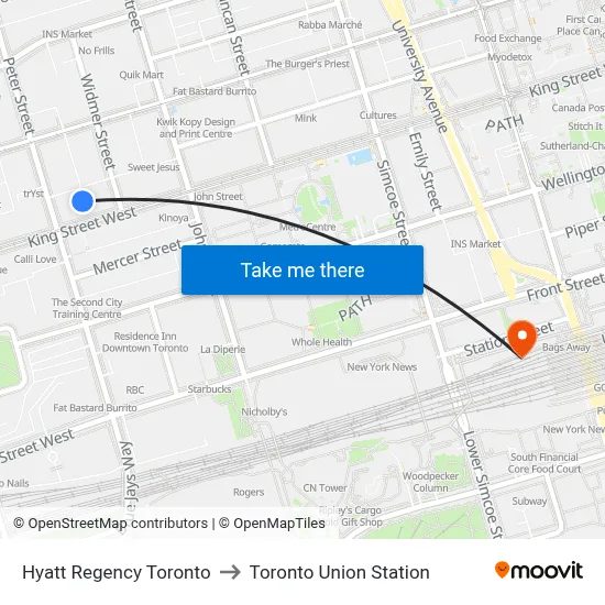 Hyatt Regency Toronto to Toronto Union Station map