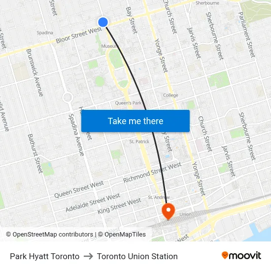 Park Hyatt Toronto to Toronto Union Station map