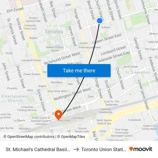 St. Michael's Cathedral Basilica to Toronto Union Station map