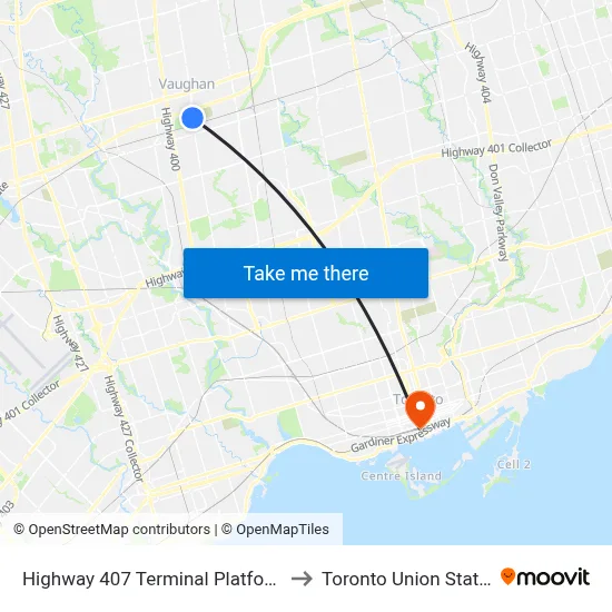 Highway 407 Terminal Platform 4 to Toronto Union Station map