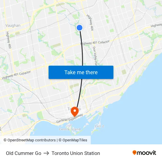 Old Cummer Go to Toronto Union Station map
