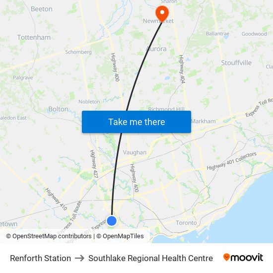 Renforth Station to Southlake Regional Health Centre map