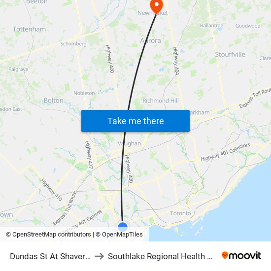 Dundas St At Shaver Ave to Southlake Regional Health Centre map