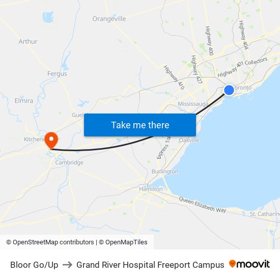 Bloor Go/Up to Grand River Hospital Freeport Campus map