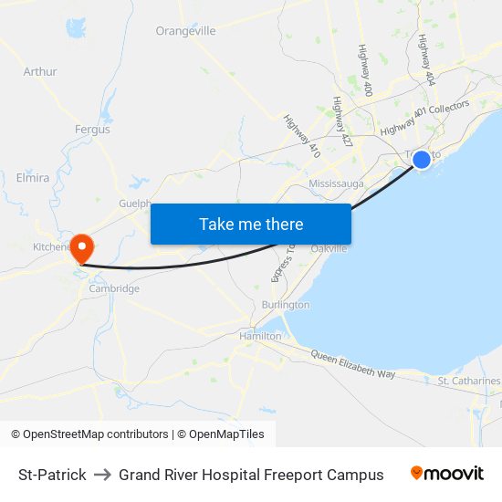 St-Patrick to Grand River Hospital Freeport Campus map