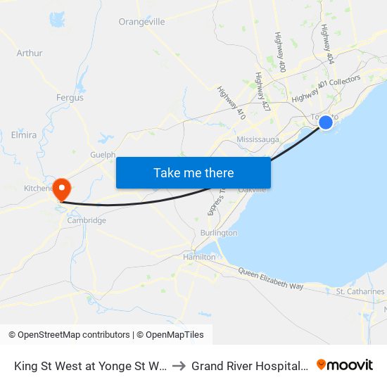 King St West at Yonge St West Side - King Station to Grand River Hospital Freeport Campus map