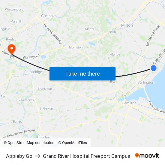 Appleby Go to Grand River Hospital Freeport Campus map