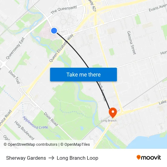 Sherway Gardens to Long Branch Loop map