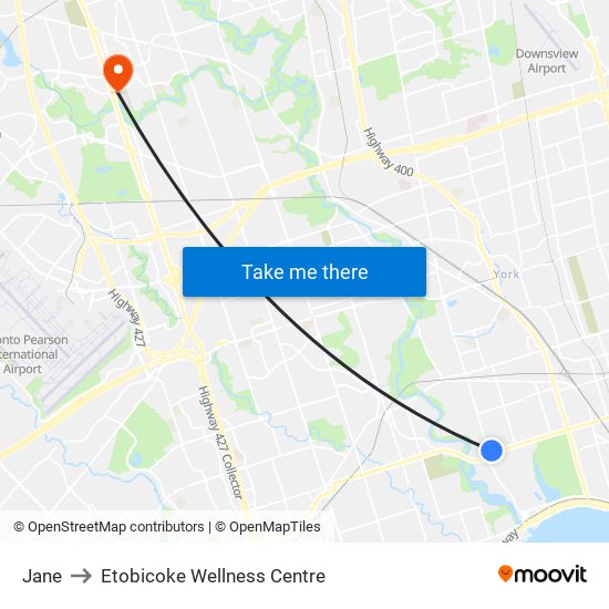 Jane to Etobicoke Wellness Centre map