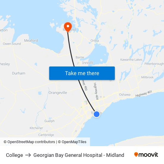 College to Georgian Bay General Hospital - Midland map