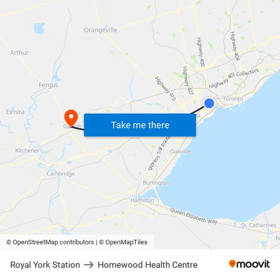 Royal York Station to Homewood Health Centre map