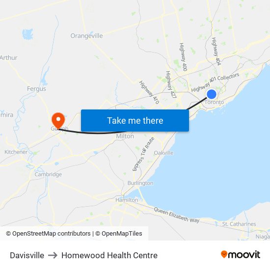 Davisville to Homewood Health Centre map