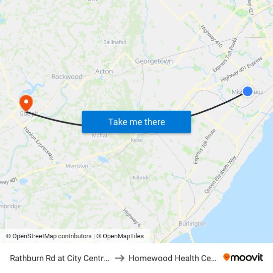 Rathburn Rd at City Centre Dr to Homewood Health Centre map