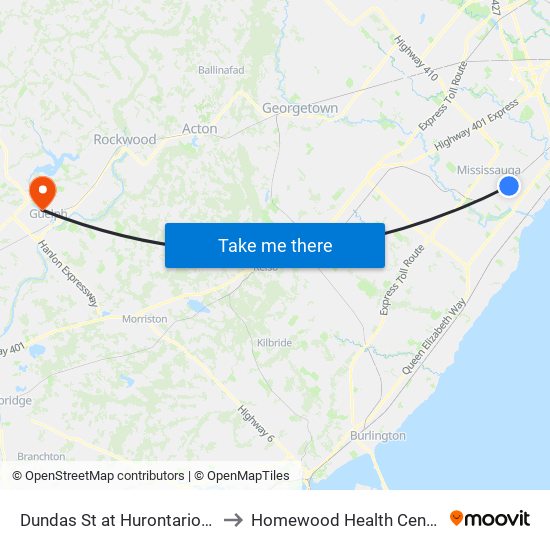 Dundas St at Hurontario St to Homewood Health Centre map