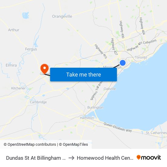 Dundas St At Billingham Rd to Homewood Health Centre map