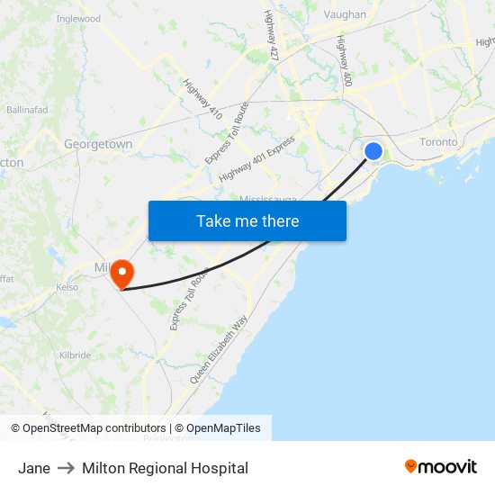 Jane to Milton Regional Hospital map