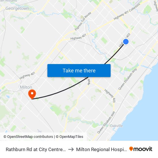 Rathburn Rd at City Centre Dr to Milton Regional Hospital map