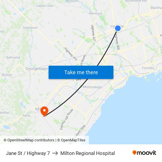 Jane St / Highway 7 to Milton Regional Hospital map