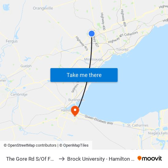The Gore Rd S/Of Fogal Rd to Brock University - Hamilton Campus map