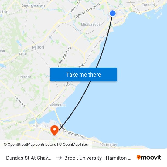 Dundas St At Shaver Ave to Brock University - Hamilton Campus map