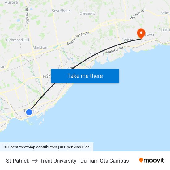 St-Patrick to Trent University - Durham Gta Campus map