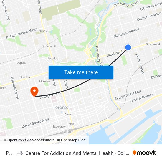 Pape to Centre For Addiction And Mental Health - College Street Site map