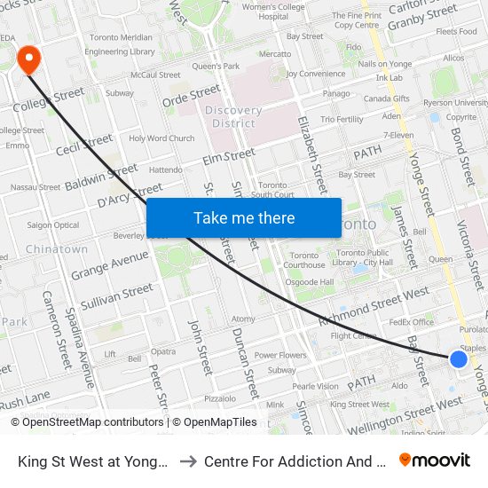 King St West at Yonge St West Side - King Station to Centre For Addiction And Mental Health - College Street Site map