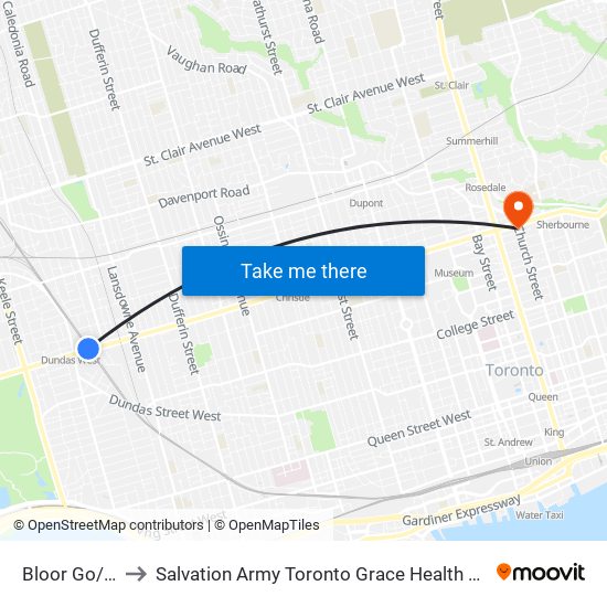 Bloor Go/Up to Salvation Army Toronto Grace Health Centre map