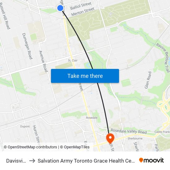 Davisville to Salvation Army Toronto Grace Health Centre map