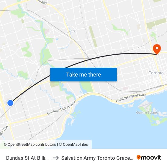 Dundas St At Billingham Rd to Salvation Army Toronto Grace Health Centre map