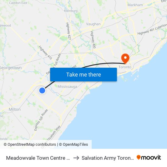 Meadowvale Town Centre Bus Terminal Platform H, I, J to Salvation Army Toronto Grace Health Centre map