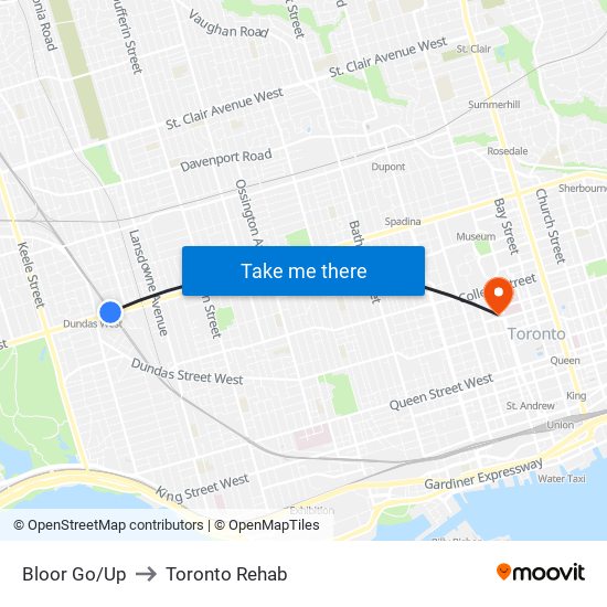 Bloor Go/Up to Toronto Rehab map