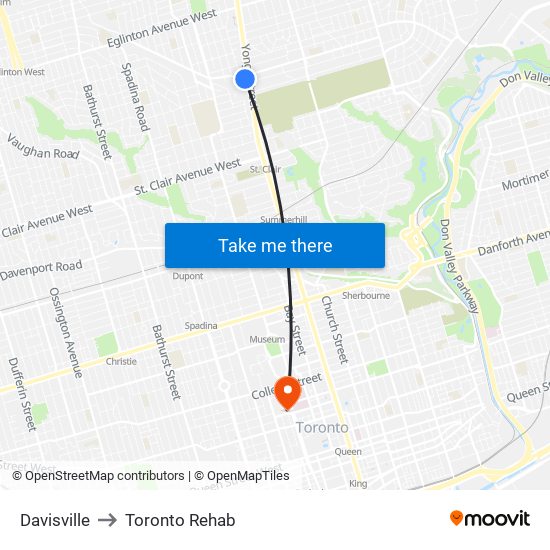 Davisville to Toronto Rehab map