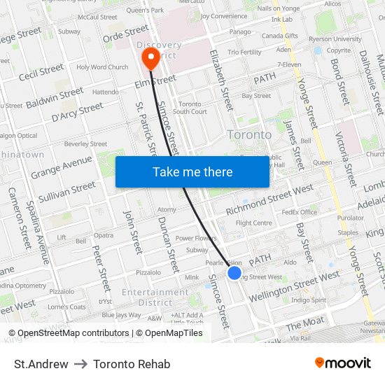 St.Andrew to Toronto Rehab map