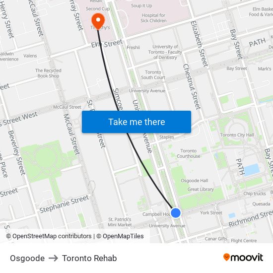 Osgoode to Toronto Rehab map