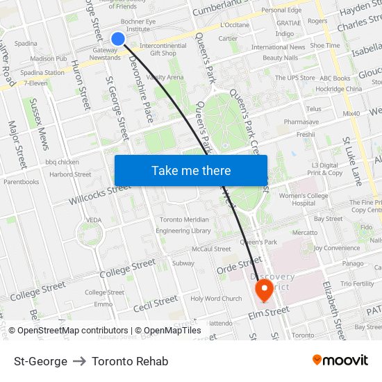 St-George to Toronto Rehab map