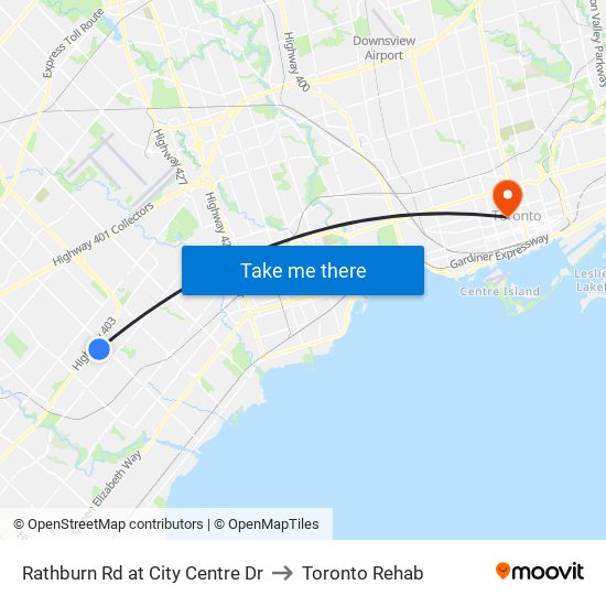 Rathburn Rd at City Centre Dr to Toronto Rehab map