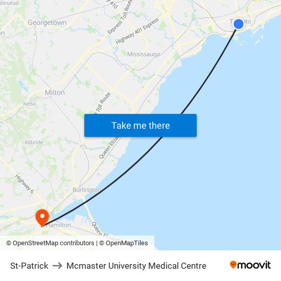 St-Patrick to Mcmaster University Medical Centre map