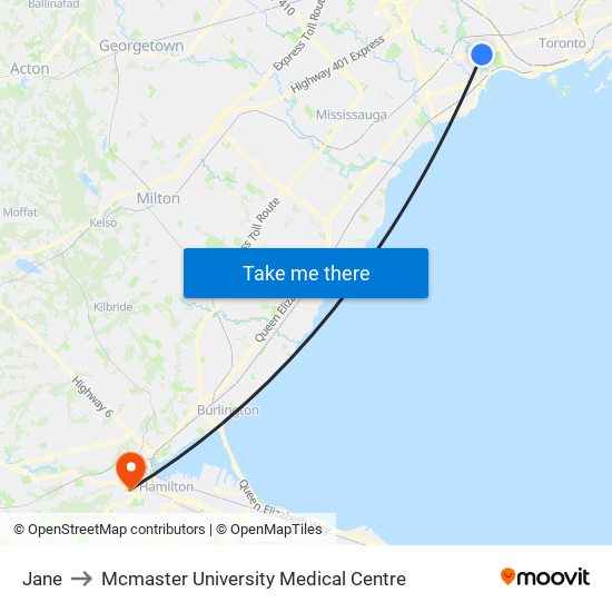 Jane to Mcmaster University Medical Centre map