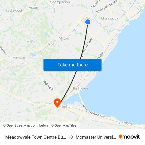 Meadowvale Town Centre Bus Terminal Platform H, I, J to Mcmaster University Medical Centre map