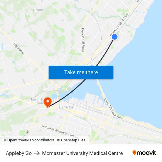 Appleby Go to Mcmaster University Medical Centre map