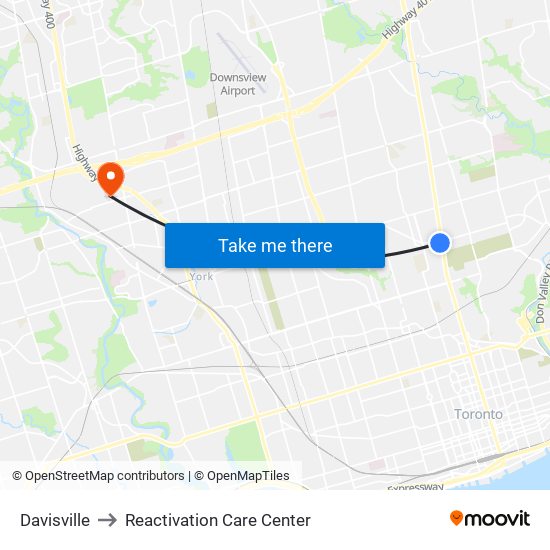 Davisville to Reactivation Care Center map