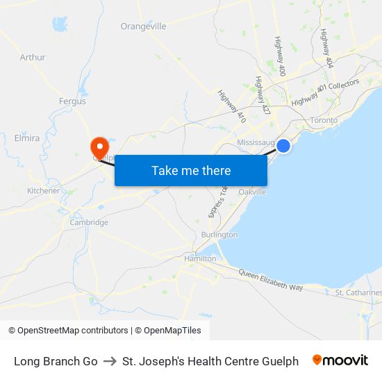 Long Branch Go to St. Joseph's Health Centre Guelph map